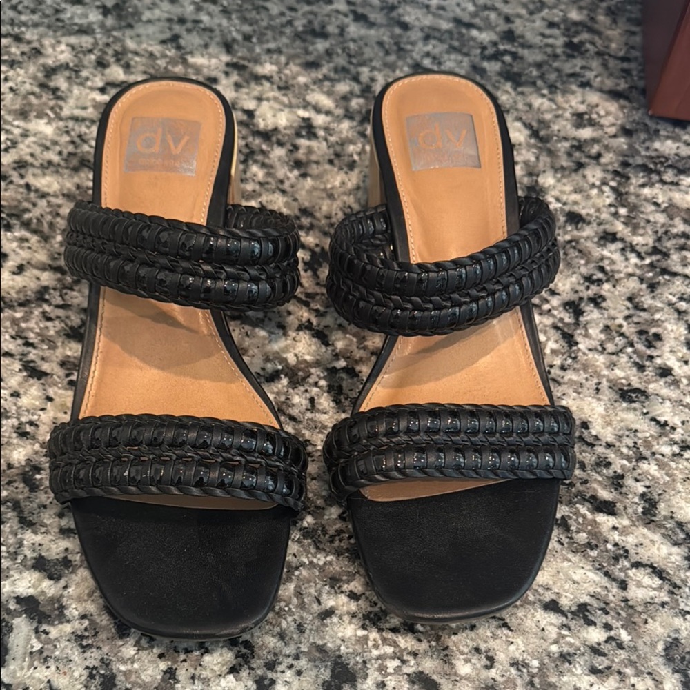 DV by Dolce Vita Black Braided Double-Strap Slide Sandals